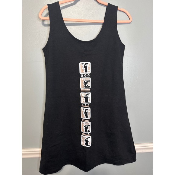 Xanab Tank Dress Sleeveless Mini Black Graphic‎ Print Casual Dress Large - Picture 1 of 4
